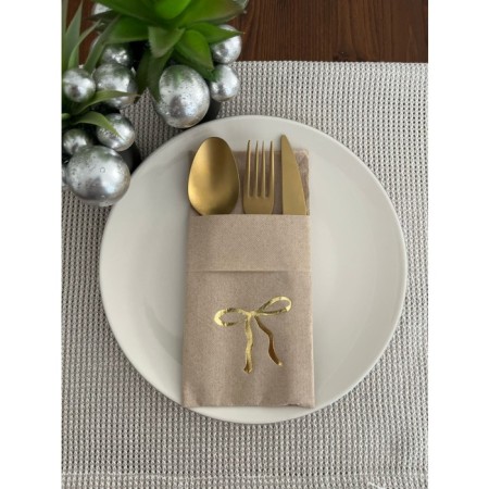 Gold Yaldızlı Kraft Cepli Fiyonk Peçete 12 Adet