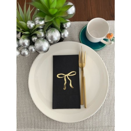 Gold Yaldızlı Siyah Fiyonk Baskılı Garson Katlama Peçete 16 Adet