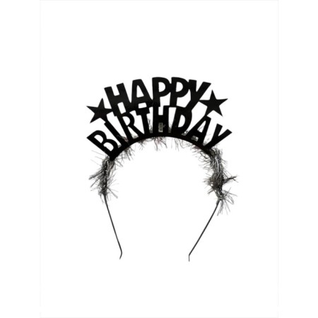 Happy Bırthday Siyah Yazılı Metal Taç