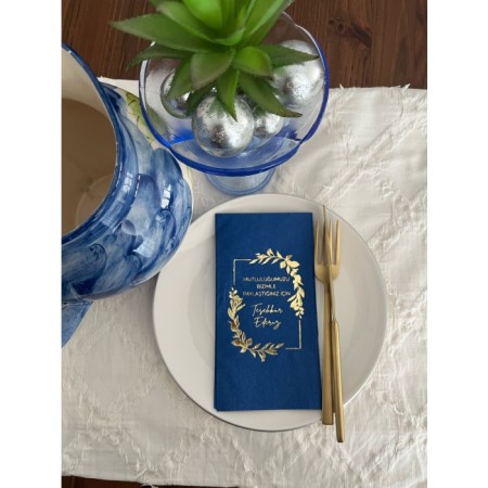 Gold Yaldızlı Lacivert Mutluluğumuzu Bizimle Paylaştığınız İçin Teşekkür Ederiz Peçete 16 Adet