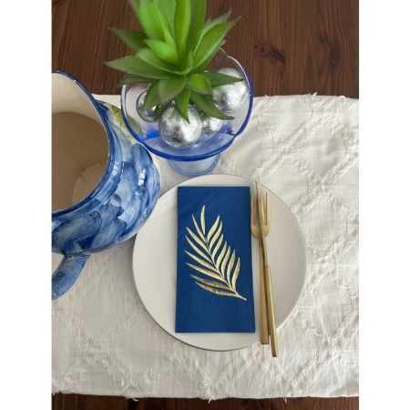 Gold Yaldızlı Lacivert Yaprak Desenli Peçete 16 lı