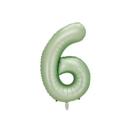 6 Rakam Retro Yeşil Folyo Balon 34 inç 76 cm
