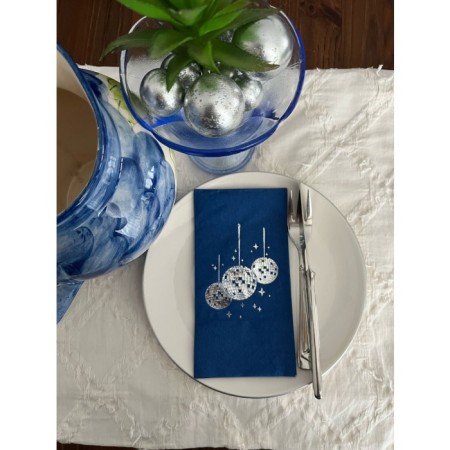 Gümüş Yaldızlı Lacivert Bodrum Mavisi Disco Topu Garson Katlama Peçete 16 lı