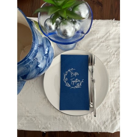 Gümüş Yaldızlı Bodrum Mavisi Better Together Peçete 16 Adet