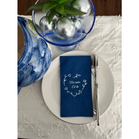 Gümüş Yaldızlı Bodrum Mavisi Bir Ömür El Ele Peçete 16 Adet