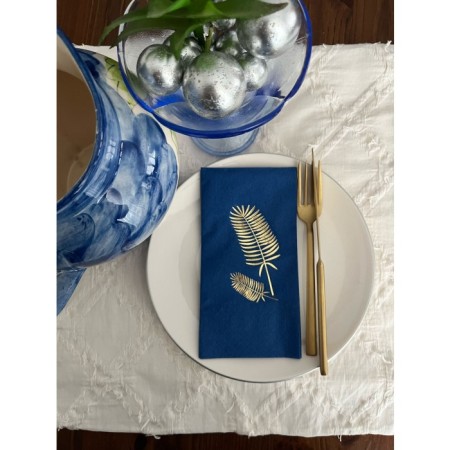Gold Yaldızlı Bodrum Mavisi Palmiye Peçete 16 Adet