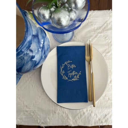 Gold Yaldızlı Bodrum Mavisi Better Together Peçete 16 Adet