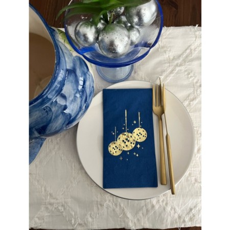 Gold Yaldızlı Bodrum Mavisi Disco Topu Garson Katlama Peçete 16 lı
