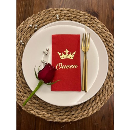 Gold Yaldızlı Kırmızı Queen Taç Detaylı Peçete 16 Adet