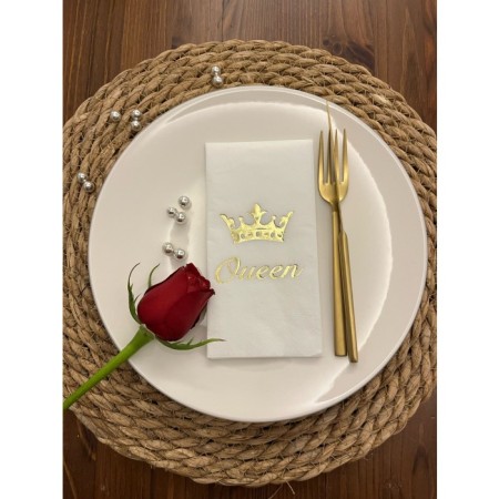 Gold Yaldızlı Beyaz Queen Taç Detaylı Peçete 16 Adet