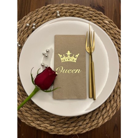 Gold Yaldızlı Kraft Queen Taç Detaylı Peçete 16 Adet