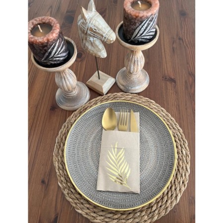 Gold Yaldızlı Kraft Yaprak Cepli Kanguru Peçete 12 Adet