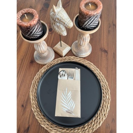 Gümüş Yaldızlı Kraft Yaprak Cepli Kanguru Peçete 12 Adet