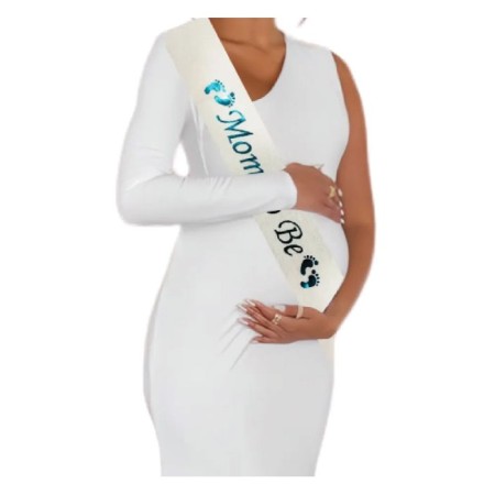 Mom To Be Beyaz Dantelli Mavi Kuşak 9x140 cm