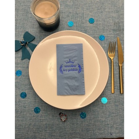 Mavi Yaldızlı Gri Sünnetime Hoşgeldiniz Baskılı Garson Katlama Peçete 16 Adet