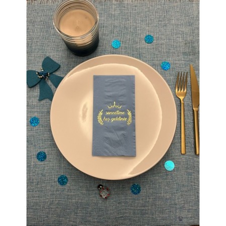 Gold Yaldızlı Gri Sünnetime Hoşgeldiniz Baskılı Garson Katlama Peçete 16 Adet