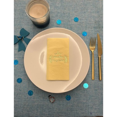 Gold Yaldızlı Sarı Sünnetime Hoşgeldiniz Baskılı Garson Katlama Peçete 16 Adet