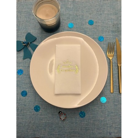 Gold Yaldızlı Beyaz Sünnetime Hoşgeldiniz Baskılı Garson Katlama Peçete 16 Adet