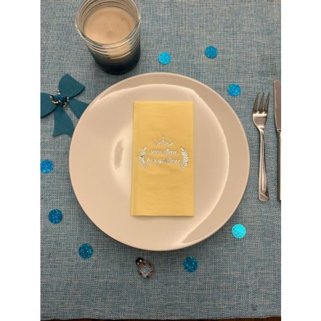 Gümüş Yaldızlı Sarı Sünnetime Hoşgeldiniz Baskılı Garson Katlama Peçete 16 Adet