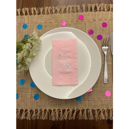 Gümüş Yaldızlı Pembe Better Together Peçete 16 Adet