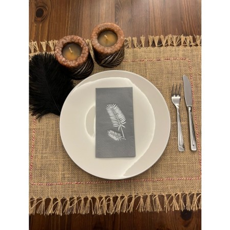 Gümüş Yaldızlı Gri Palmiye Peçete 16 Adet