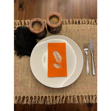 Gümüş Yaldızlı Turuncu Palmiye Peçete 16 Adet