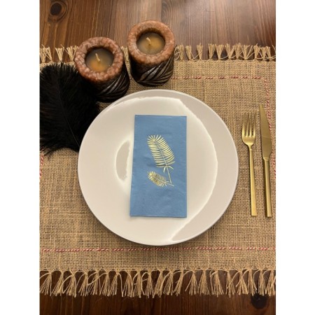 Gold Yaldızlı Mavi Palmiye Peçete 16 Adet