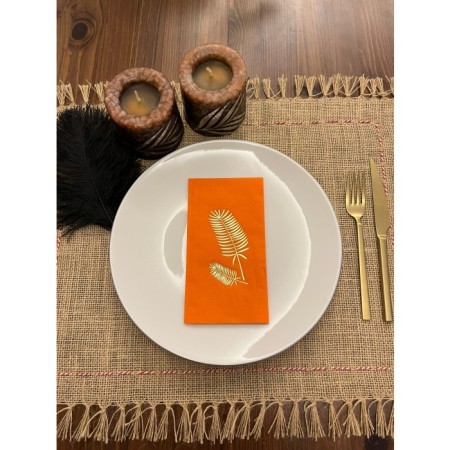 Gold Yaldızlı Turuncu Palmiye Peçete 16 Adet