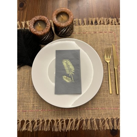 Gold Yaldızlı Gri Palmiye Peçete 16 Adet