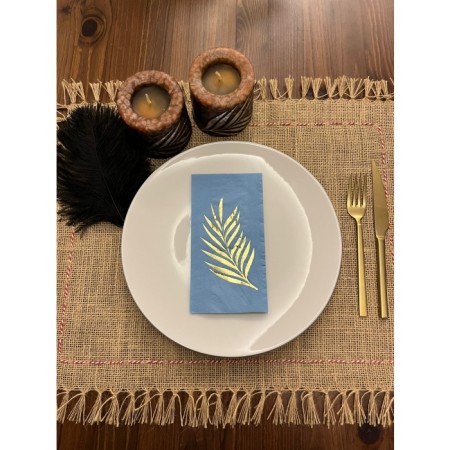 Gold Yaldızlı Mavi Yaprak Desenli Peçete 16 lı