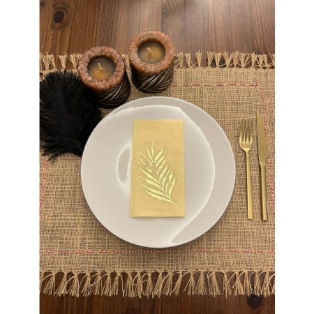 Gold Yaldızlı Sarı Yaprak Desenli Peçete 16 Adet