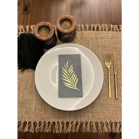 Gold Yaldızlı Gri Yaprak Desenli Peçete 16 Adet