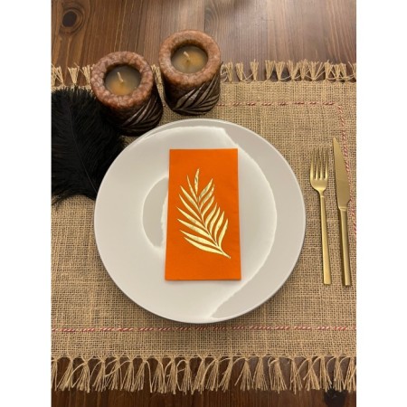 Gold Yaldızlı Turuncu Yaprak Desenli Peçete 16 Adet