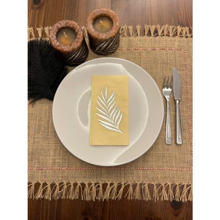 Gümüş Yaldızlı Sarı Yaprak Desenli Peçete 16 Adet