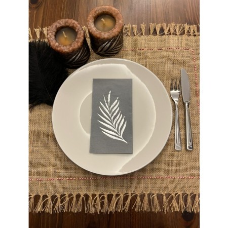 Gümüş Yaldızlı Gri Yaprak Desenli Peçete 16 Adet