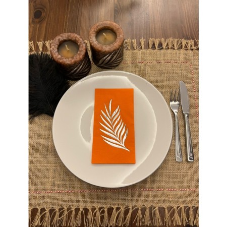 Gümüş Yaldızlı Turuncu Yaprak Desenli Peçete 16 Adet