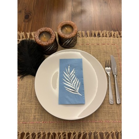 Gümüş Yaldızlı Mavi Yaprak Desenli Peçete 16 Adet