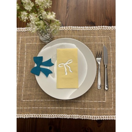 Gümüş Yaldızlı Sarı Fiyonk Baskılı Garson Katlama Peçete 16 Adet