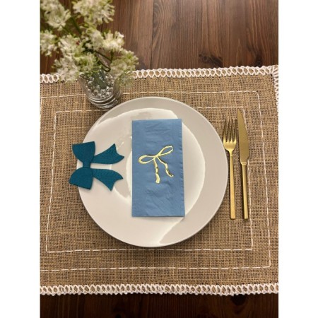 Gold Yaldızlı Mavi Fiyonk Baskılı Garson Katlama Peçete 16 Adet