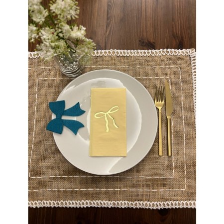 Gold Yaldızlı Sarı Fiyonk Baskılı Garson Katlama Peçete 16 Adet