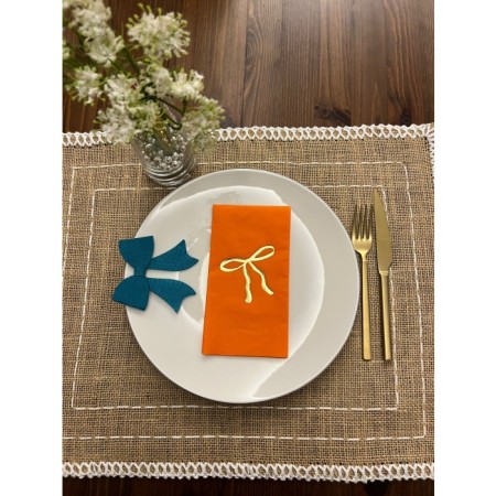 Gold Yaldızlı Turuncu Fiyonk Baskılı Garson Katlama Peçete 16 Adet