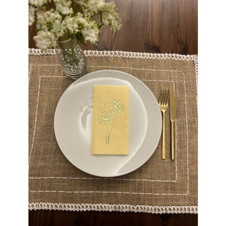 Gold Yaldızlı Sarı Hindiba Çiçeği Baskılı Garson Katlama Peçete 16 Adet