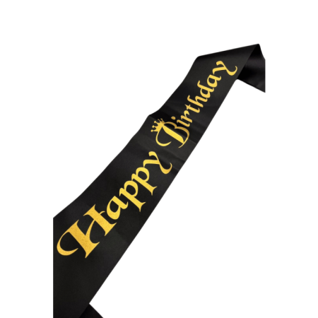 Happy Bırthday Gold Yazılı Siyah Saten Kuşak