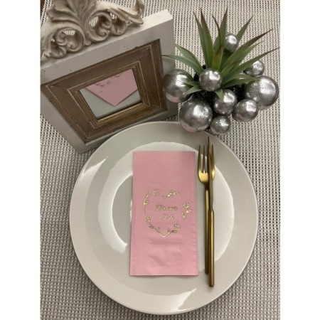 Gold Yaldızlı Pembe Bir Ömür El Ele Peçete 16 Adet
