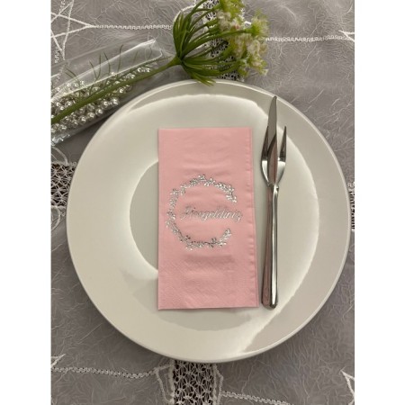 Gümüş Yaldızlı Pembe Hoşgeldiniz Garson Peçete 16 Adet