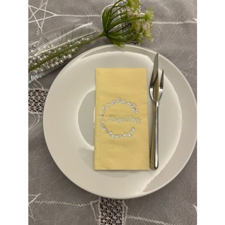 Gümüş Yaldızlı Sarı Hoşgeldiniz Garson Peçete 16 Adet