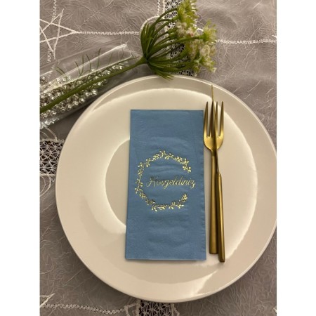 Gold Yaldızlı Mavi Hoşgeldiniz Garson Peçete 16 Adet