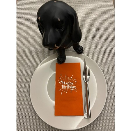 Gümüş Yaldızlı Turuncu Happy Bırthday Garson Katlama Peçete 16 Adet