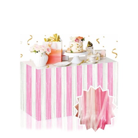 Pembe Beyaz Geçişli Masa Püskülü 240x 75 cm