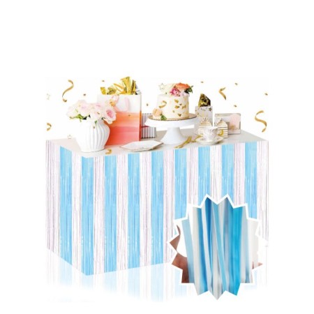 Mavi Beyaz Geçişli  Masa Püskülü 240x 75 cm